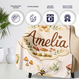 Vintage Butterfly Bees Mushrooms Illustration Warm Cream Background  Personalised Custom Name Super Soft Fleece Blanket Bed Sofa Throw