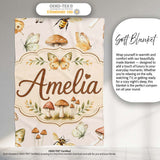 Vintage Butterfly Bees Mushrooms Illustration Warm Cream Background  Personalised Custom Name Super Soft Fleece Blanket Bed Sofa Throw