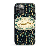 Elegant Gold Green Christmas Trees Night Seamless Custom Name Protective Phone Case Mobile Cover Durable Everyday Smartphone Shock Resistant