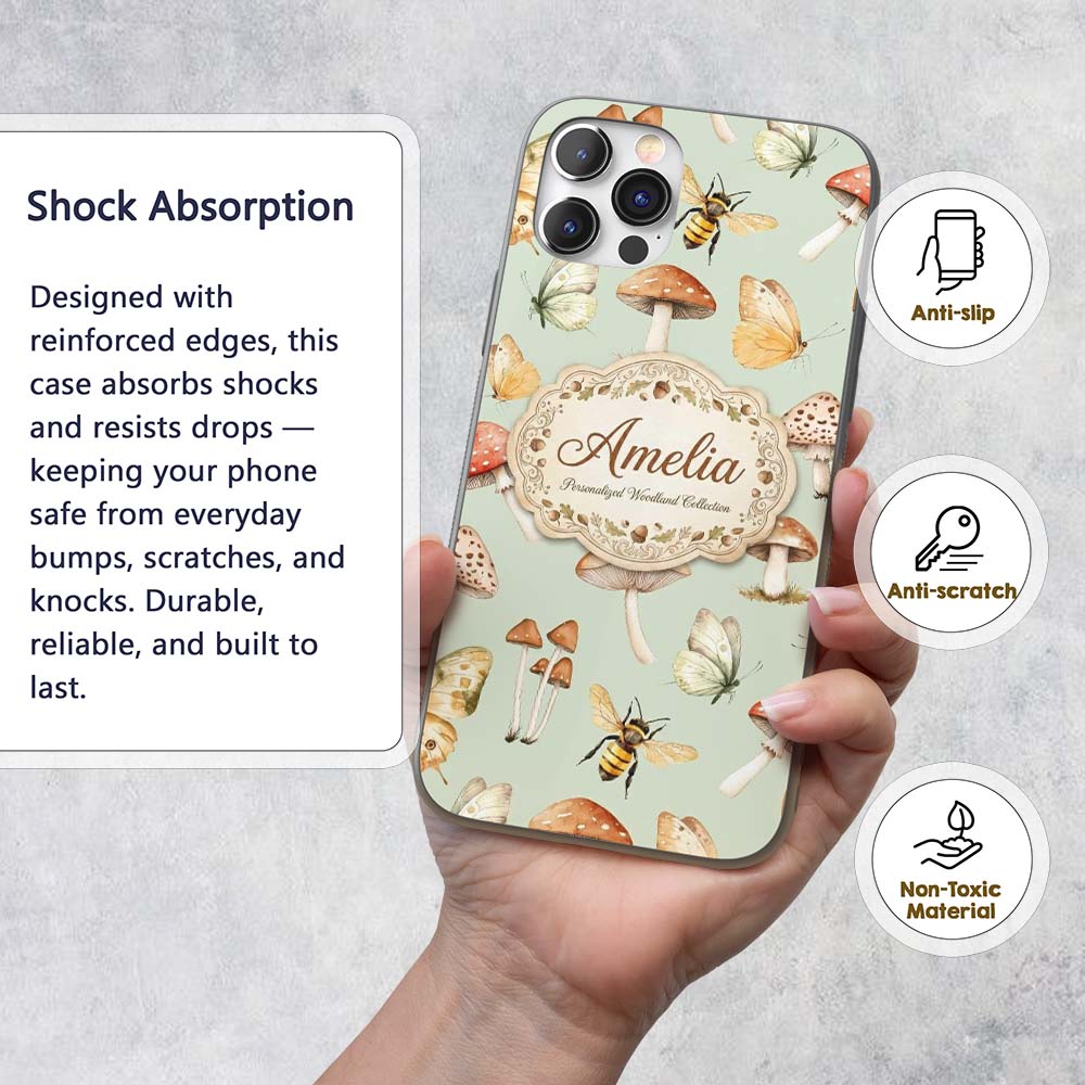Vintage Butterfly Bees Mushrooms Illustration Custom Name Protective Phone Case Mobile Cover Durable Everyday Smartphone Shock Resistant