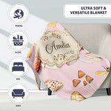 Vintage Butterfly Bees Mushrooms Illustration Soft Pink Background  Personalised Custom Name Super Soft Fleece Blanket Bed Sofa Throw