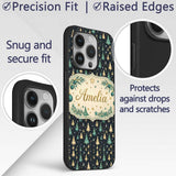 Elegant Gold Green Christmas Trees Night Seamless Custom Name Protective Phone Case Mobile Cover Durable Everyday Smartphone Shock Resistant