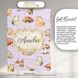 Vintage Butterfly Bees Mushrooms Illustration Soft Lilac Background  Personalised Custom Name Super Soft Fleece Blanket Bed Sofa Throw