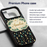 Elegant Gold Green Christmas Trees Night Seamless Custom Name Protective Phone Case Mobile Cover Durable Everyday Smartphone Shock Resistant