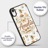 Vintage Butterfly Bees Mushrooms Illustration Custom Name Protective Phone Case Mobile Cover Durable Everyday Smartphone Shock Resistant