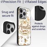 Vintage Butterfly Bees Mushrooms Illustration Custom Name Protective Phone Case Mobile Cover Durable Everyday Smartphone Shock Resistant