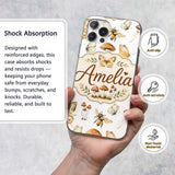 Vintage Butterfly Bees Mushrooms Illustration Custom Name Protective Phone Case Mobile Cover Durable Everyday Smartphone Shock Resistant