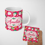 Custom Name Cute Santa Snowman Christmas Letter Gift Seamless Pattern Lovely 11oz Ceramic Coffee Tea Mug White Large Handle