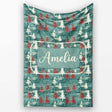 Rustic Painted Christmas Trees Vintage Seamless Pattern Lovely  Personalised Custom Name Super Soft Fleece Blanket Bed Sofa Throw