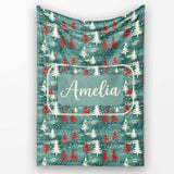 Rustic Painted Christmas Trees Vintage Seamless Pattern Lovely  Personalised Custom Name Super Soft Fleece Blanket Bed Sofa Throw