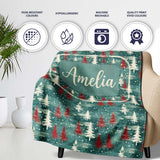 Rustic Painted Christmas Trees Vintage Seamless Pattern Lovely  Personalised Custom Name Super Soft Fleece Blanket Bed Sofa Throw