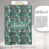 Rustic Painted Christmas Trees Vintage Seamless Pattern Lovely  Personalised Custom Name Super Soft Fleece Blanket Bed Sofa Throw