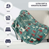 Rustic Painted Christmas Trees Vintage Seamless Pattern Lovely  Personalised Custom Name Super Soft Fleece Blanket Bed Sofa Throw