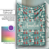 Rustic Painted Christmas Trees Vintage Seamless Pattern Lovely  Personalised Custom Name Super Soft Fleece Blanket Bed Sofa Throw