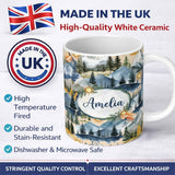 Personalized Custom Name Abstract Geometric Curved Shapes Warm Color Blocks Seamless Pattern 11oz Ceramic Coffee Tea Mug White Large Handle