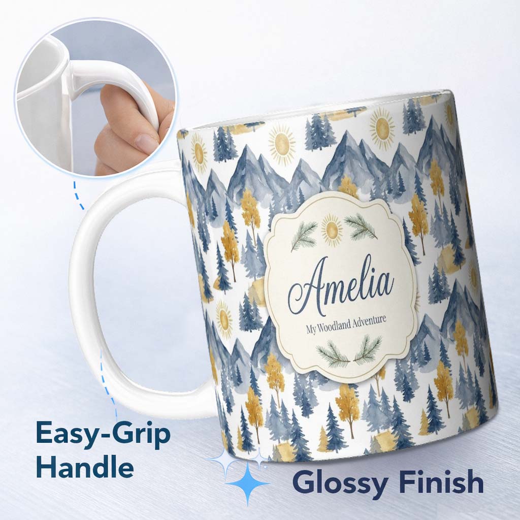 Personalized Custom Name Abstract Geometric Curved Shapes Bold Color Layers Seamless Pattern 11oz Ceramic Coffee Tea Mug White Large Handle
