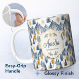 Personalized Custom Name Abstract Geometric Curved Shapes Bold Color Layers Seamless Pattern 11oz Ceramic Coffee Tea Mug White Large Handle