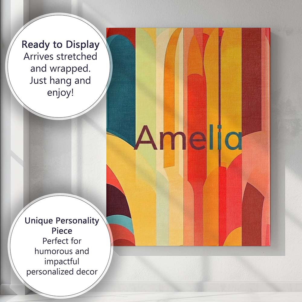Personalised Name Abstract Geometric Curved Custom  Bespoke Interior Contemporary Canvas Wall Art Print Decor Picture Ready to Hang