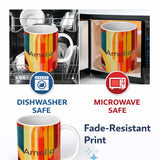 Personalized Custom Name Abstract Geometric Curved Shape Vibrant Color Composition Seamless 11oz Ceramic Coffee Tea Mug White Large Handle