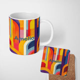 Personalized Custom Name Abstract Geometric Curved Shapes Colorful Modern Art Seamless 11oz Ceramic Coffee Tea Mug White Large Handle