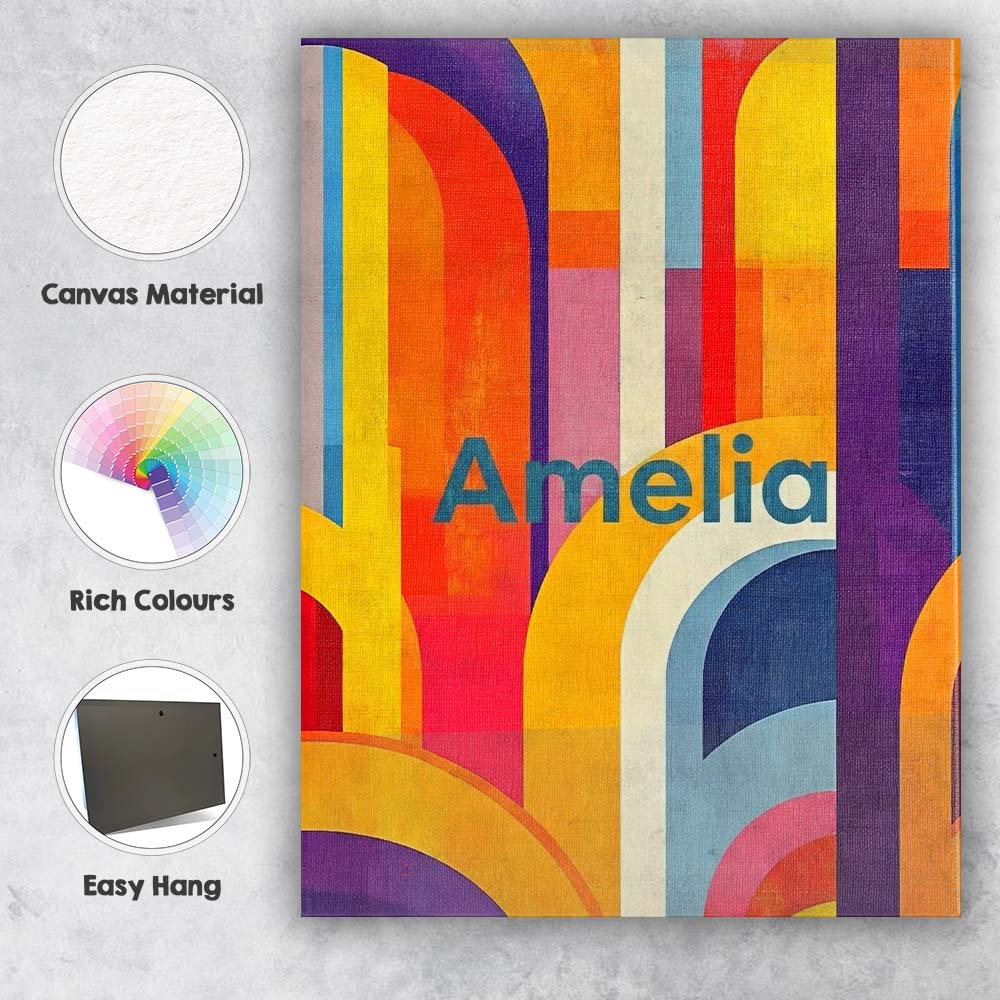 Personalised Name Abstract Geometric Curved Custom  Bespoke Interior Contemporary Canvas Wall Art Print Decor Picture Ready to Hang
