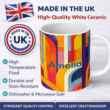 Personalized Custom Name Abstract Geometric Curved Shapes Colorful Modern Art Seamless 11oz Ceramic Coffee Tea Mug White Large Handle