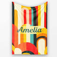 Abstract Curved Shapes Warm Sunset Color Layers Seamless Pattern  Personalised Custom Name Super Soft Fleece Blanket Bed Sofa Throw