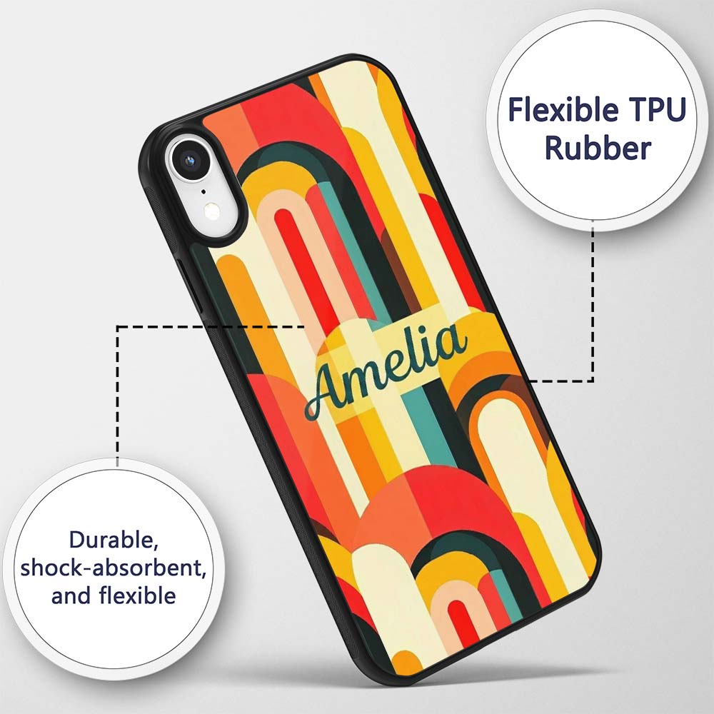 Abstract Curved Shapes Warm Sunset Color Layers Custom Name Protective Phone Case Mobile Cover Durable Everyday Smartphone Shock Resistant