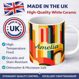 Personalized Custom Name Abstract Curved Shapes Warm Sunset Color Layers Seamless Pattern 11oz Ceramic Coffee Tea Mug White Large Handle