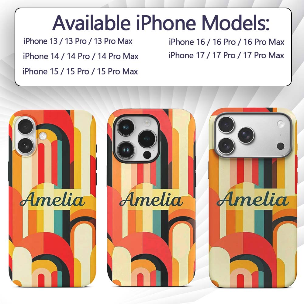 Abstract Curved Shapes Warm Sunset Color Layers Custom Name Protective Phone Case Mobile Cover Durable Everyday Smartphone Shock Resistant