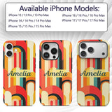 Abstract Curved Shapes Warm Sunset Color Layers Custom Name Protective Phone Case Mobile Cover Durable Everyday Smartphone Shock Resistant