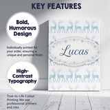 Personalised Name Blue Glitter Reindeer Christmas White Background Custom  Unique Canvas Wall Art Print Decor Picture Ready to Hang