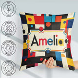 Custom Name Abstract Colorful Geometric Shapes with Art Seamless Square Filled Cushion Throw Pillow Sofa Bed Home Decor Zip Washable UK Made