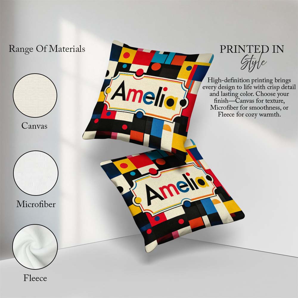 Custom Name Abstract Colorful Geometric Shapes with Art Seamless Square Filled Cushion Throw Pillow Sofa Bed Home Decor Zip Washable UK Made