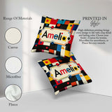 Custom Name Abstract Colorful Geometric Shapes with Art Seamless Square Filled Cushion Throw Pillow Sofa Bed Home Decor Zip Washable UK Made
