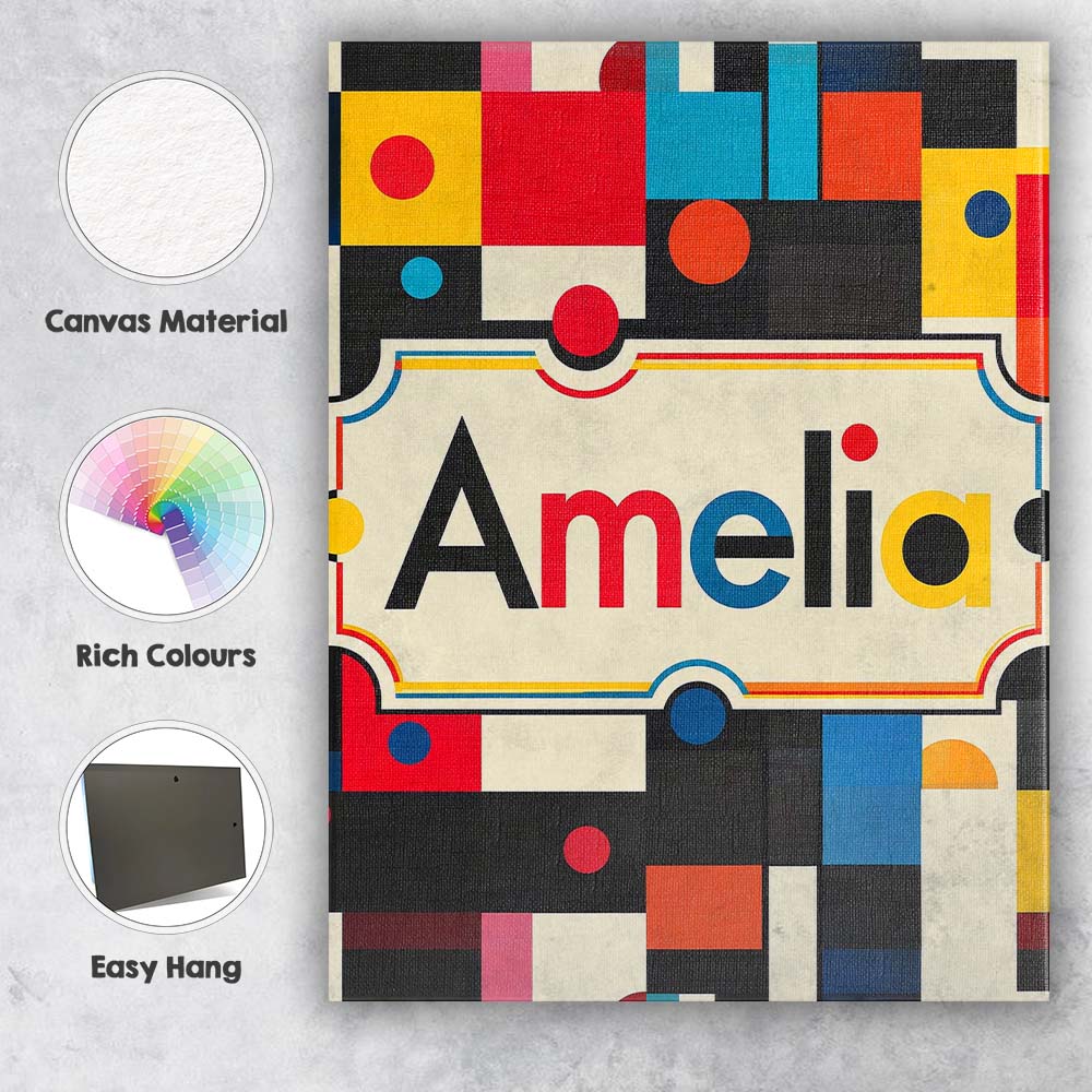 Personalised Name Abstract Colorful Geometric Custom Unique Gift Idea Modern Room Accent Canvas Wall Art Print Decor Picture Ready to Hang