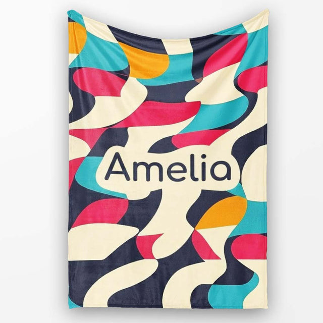 Abstract Organic Flowing Shapes Vibrant Color Design Seamless  Personalised Custom Name Super Soft Fleece Blanket Bed Sofa Throw