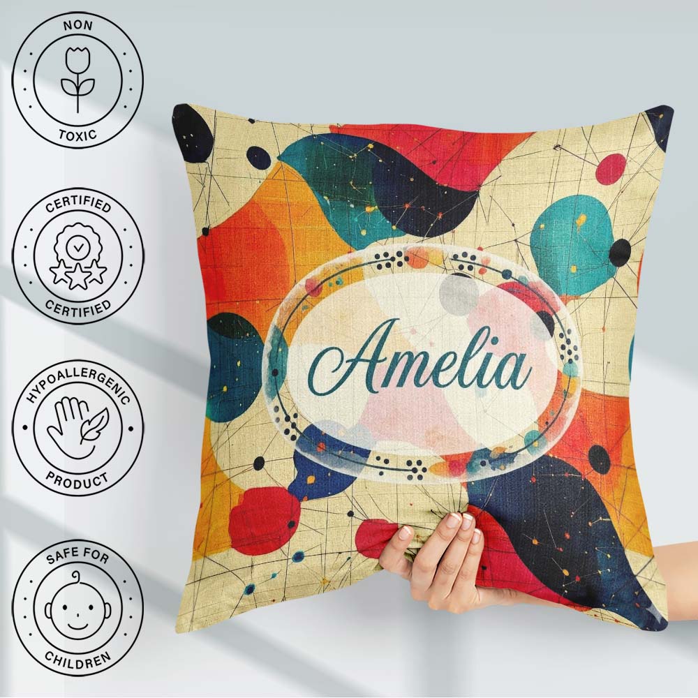 Custom Name Abstract Artistic Paint Splash with Details Seamless Square Filled Cushion Throw Pillow Sofa Bed Home Decor Zip Washable UK Made