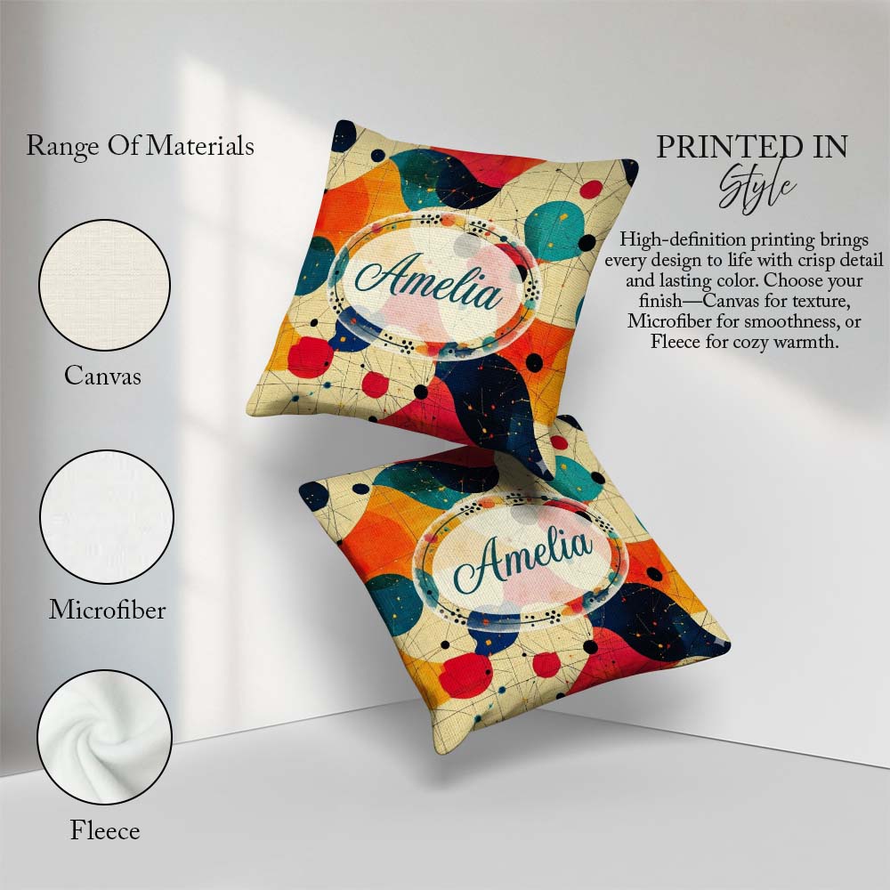 Custom Name Abstract Artistic Paint Splash with Details Seamless Square Filled Cushion Throw Pillow Sofa Bed Home Decor Zip Washable UK Made