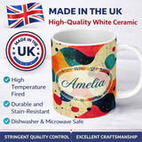 Personalized Custom Name Abstract Artistic Paint Splash with Line Details Modern Seamless 11oz Ceramic Coffee Tea Mug White Large Handle