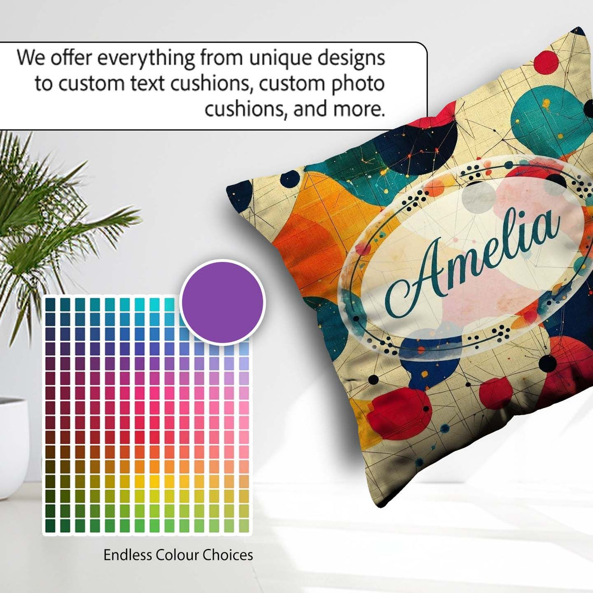 Custom Name Abstract Artistic Paint Splash with Details Seamless Square Filled Cushion Throw Pillow Sofa Bed Home Decor Zip Washable UK Made