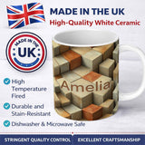 Personalized Custom Name 3D Stone Cube Texture Neutral Earth Tone Blocks Seamless Pattern 11oz Ceramic Coffee Tea Mug White Large Handle