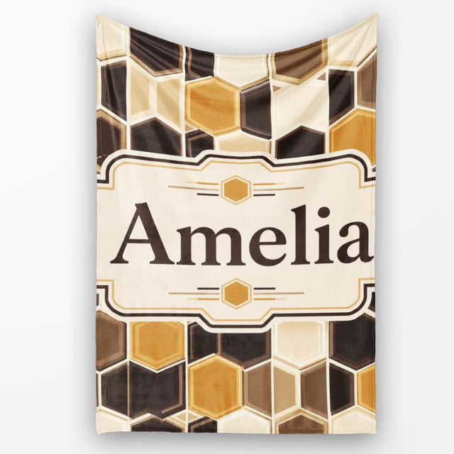 Geometric Hexagon Honeycomb Pattern Neutral Brown Tones Seamless  Personalised Custom Name Super Soft Fleece Blanket Bed Sofa Throw