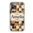 Geometric Hexagon Honeycomb Pattern Neutral Brown Custom Name Protective Phone Case Mobile Cover Durable Everyday Smartphone Shock Resistant