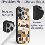 Geometric Hexagon Honeycomb Pattern Neutral Brown Custom Name Protective Phone Case Mobile Cover Durable Everyday Smartphone Shock Resistant