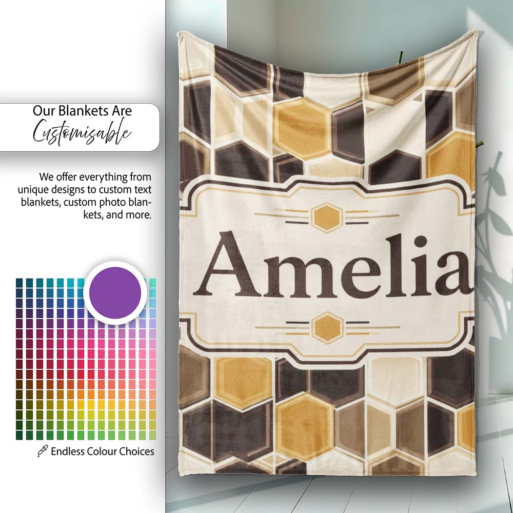 Geometric Hexagon Honeycomb Pattern Neutral Brown Tones Seamless  Personalised Custom Name Super Soft Fleece Blanket Bed Sofa Throw