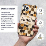 Geometric Hexagon Honeycomb Pattern Neutral Brown Custom Name Protective Phone Case Mobile Cover Durable Everyday Smartphone Shock Resistant