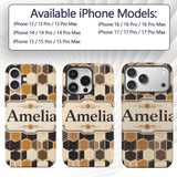 Geometric Hexagon Honeycomb Pattern Neutral Brown Custom Name Protective Phone Case Mobile Cover Durable Everyday Smartphone Shock Resistant