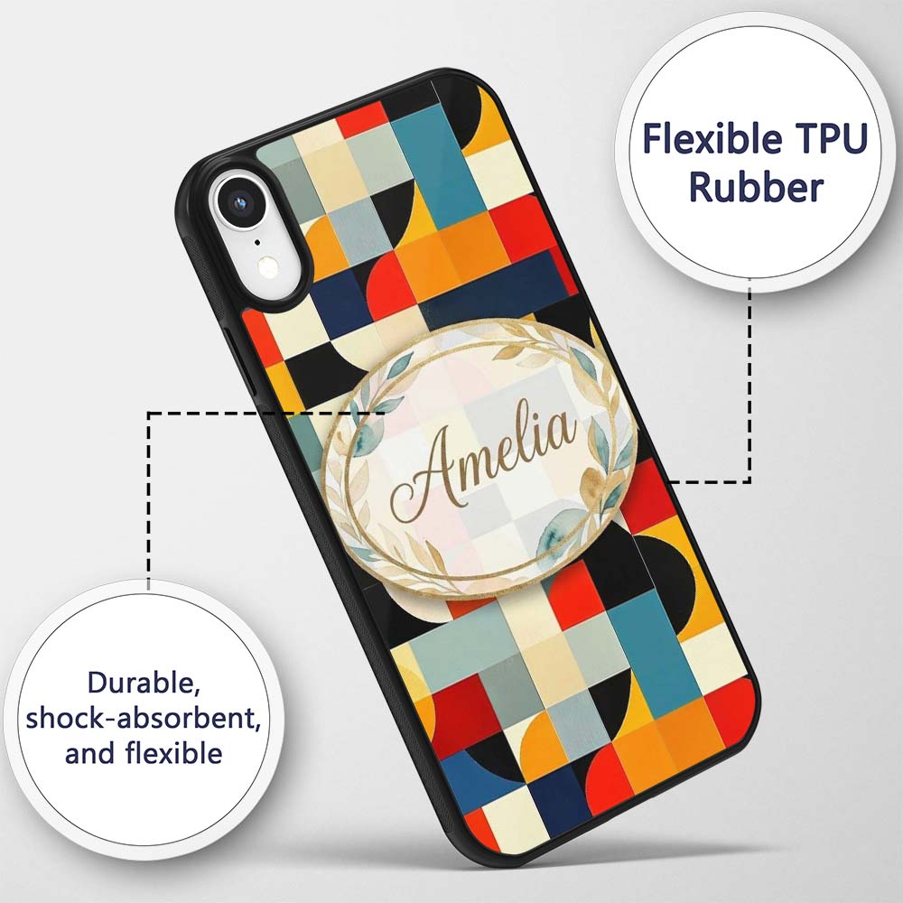 Abstract Patchwork Blocks Warm Printed Design Custom Name Protective Phone Case Mobile Cover Durable Everyday Smartphone Shock Resistant