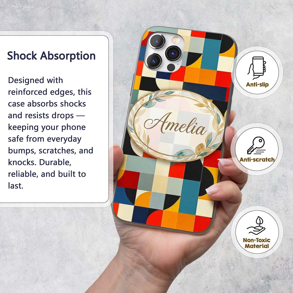 Abstract Patchwork Blocks Warm Printed Design Custom Name Protective Phone Case Mobile Cover Durable Everyday Smartphone Shock Resistant